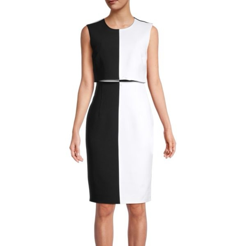 TOCCIN Colorblock Overlay Sheath Dress